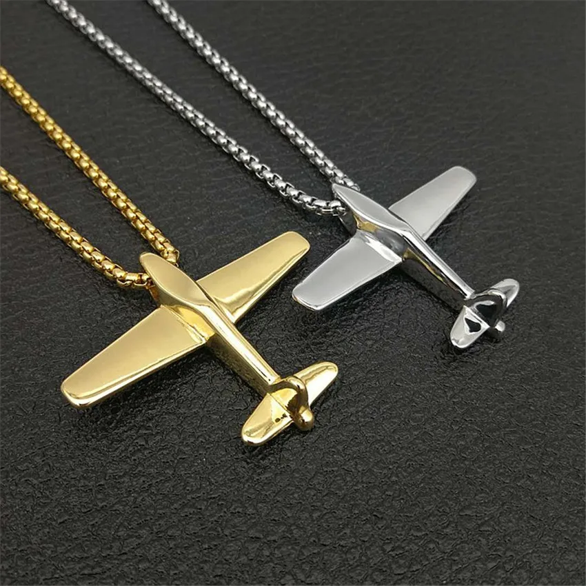 

Men's Necklace Airplane Pendant With Stainless Steel Chain Aircraft Necklace For Women/Men Hip Hop Vogue Jewelry