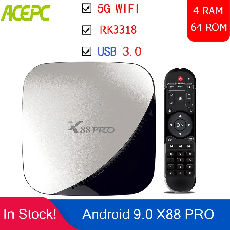 

ACEPC X88 Pro TV Box Android 9.0 Rockchip RK3318 4 Core 4G 32G 64G Wifi 4K HDR Set Top Box Google Play YouTube Media player
