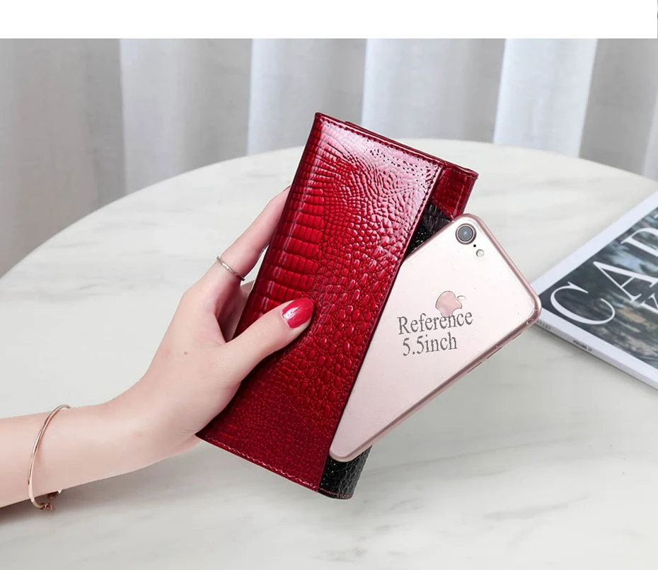 VICKAWEB Wallet Female Patchwork Long Women Wallets Genuine Leather Purses Ladies Vintage Hasp Purse Alligator Standard Wallets-AE150-1-011