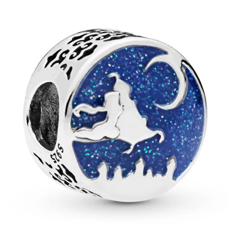 

New 925 Sterling Silver Bead Charm Blue Enamel Aladdin Magic Carpet Ride Charm Fit Pandora Bracelet Bangle Diy Jewelry