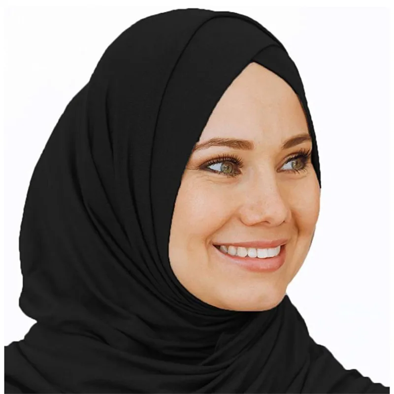 Женский элегантный скромный мусульманский исламский шарф Рамадан мягкий легкий Джерси мгновенный хиджаб длинный платок легко носить - Цвет: Black