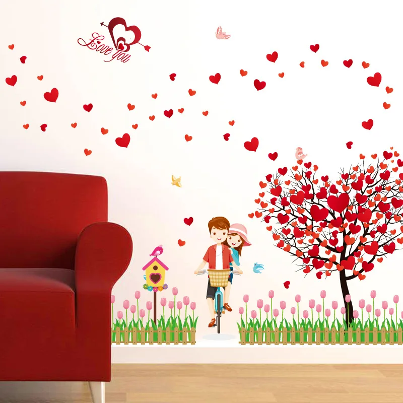 Love Hearts Tree Wall Stickers Home Decor Living Room Art Background