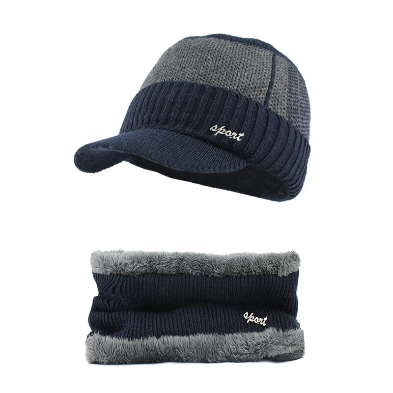 Unisex Knitted Baseball Cap Scarf Set Winter Women Wool Warm Skullies Beanies Hat Men Slouchy Mask Bonnet Knit Warmer Cap CP0321 (7)