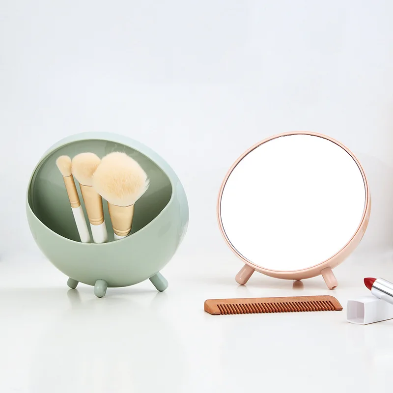 

Portable Round Makeup Mirror Magnifying Mirror With Storage Rack Function Desktop Stand Nordic Style for Girl friend Mother Gift