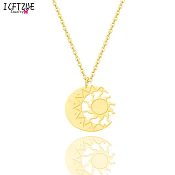 

ICFTZWE BFF Sun Statement Necklace Gold Colour Moon Necklaces Womens Jewelry Stainless Steel Choker Ketting Bijoux Femme