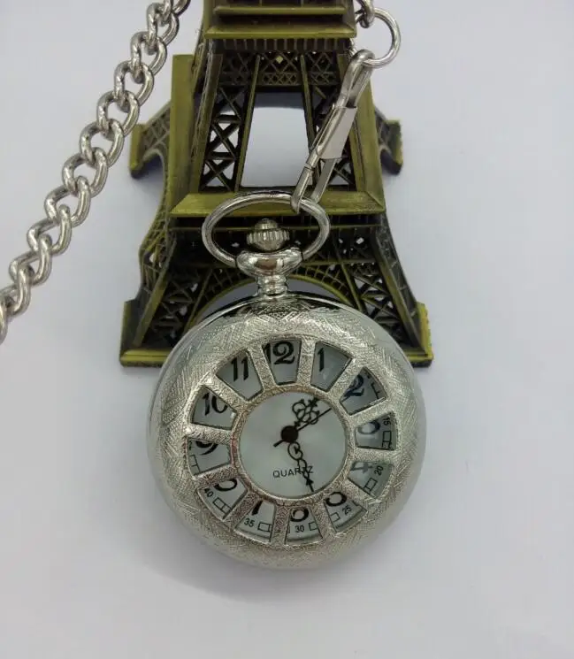 

New Fashion quartz White steel silver Hollow out wheels Flip clock cowboy chain man gift pocket watches