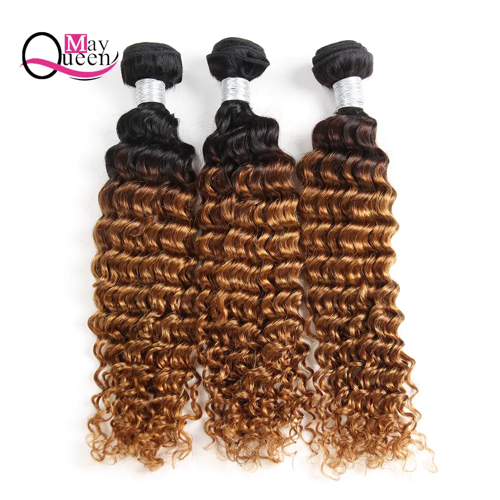 Цена Может queen hair Ombre бразильский глубокая волна 3 и 4 шт T1B 30 два тона Цвет Волосы remy расширения 100% натуральные волосы Weave Связки