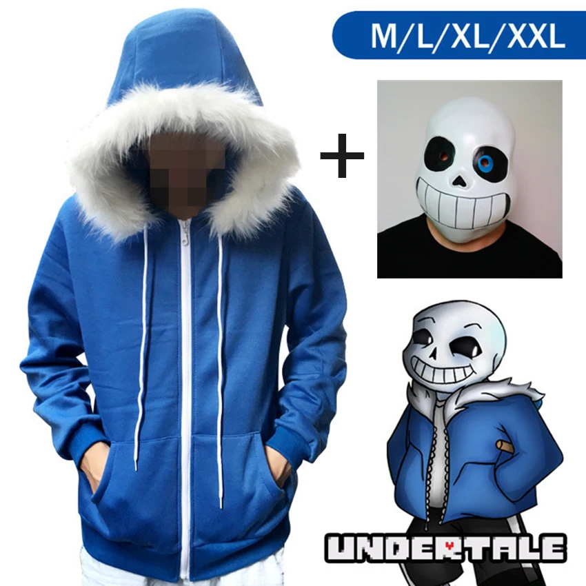 

Adult Undertale Sans Cosplay Costume Mask Unisex Zip Hoodie Blue Jacket Ghost Brothers Halloween Cosplay Costume 2 Pieces/Set
