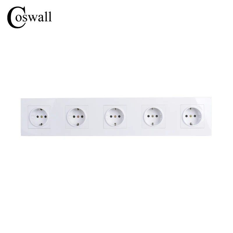 

COSWALL High Quality Wall Power 5 Way Socket Plug Grounded, 16A EU Standard Electrical Quintuple Outlet 430 mm * 86 mm
