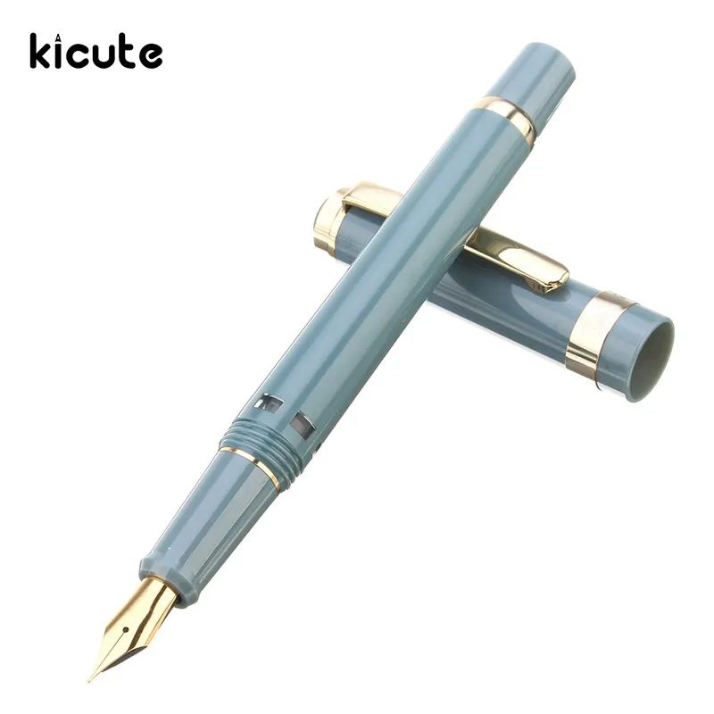 

Kicute 1pc Golen Clip Piston Fountain Pen Set With Gift Box Lake Blue And Transparent Nib 0.5mm School Bussiness Supplies