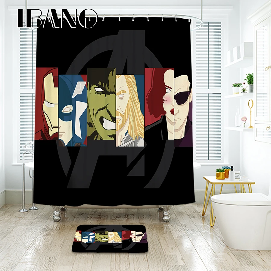 

IBANO Marvel Hero Shower Curtain Waterproof Polyester Fabric Bath Curtain For The Bathroom With 12 pcs Plastic Hooks Floor Mat