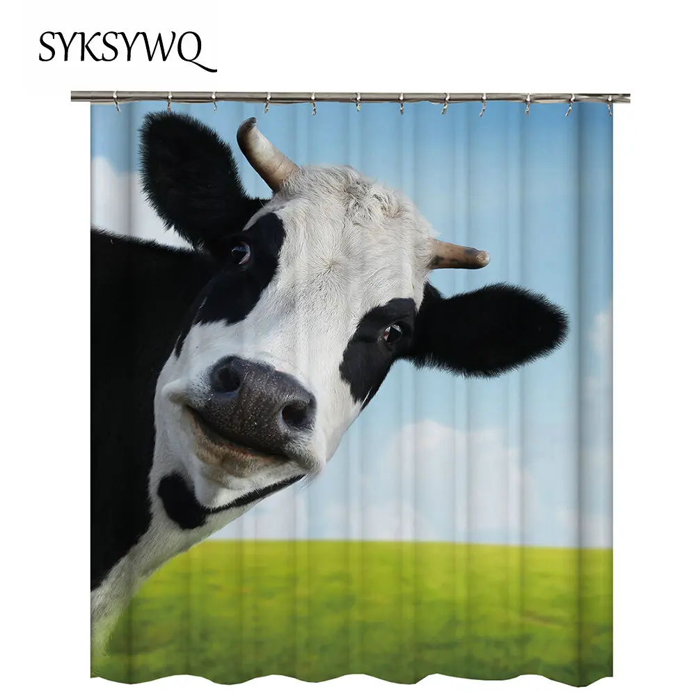 Black And White Cow Shower Curtain Animal Bathroom Curtain Green