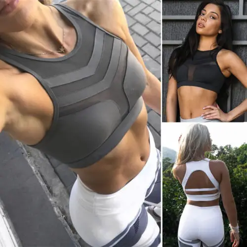 

hirigin 2017 Sexy Tank Mesh Top Shakproof Padded Women Push Up Fitness Net Yarn Tops