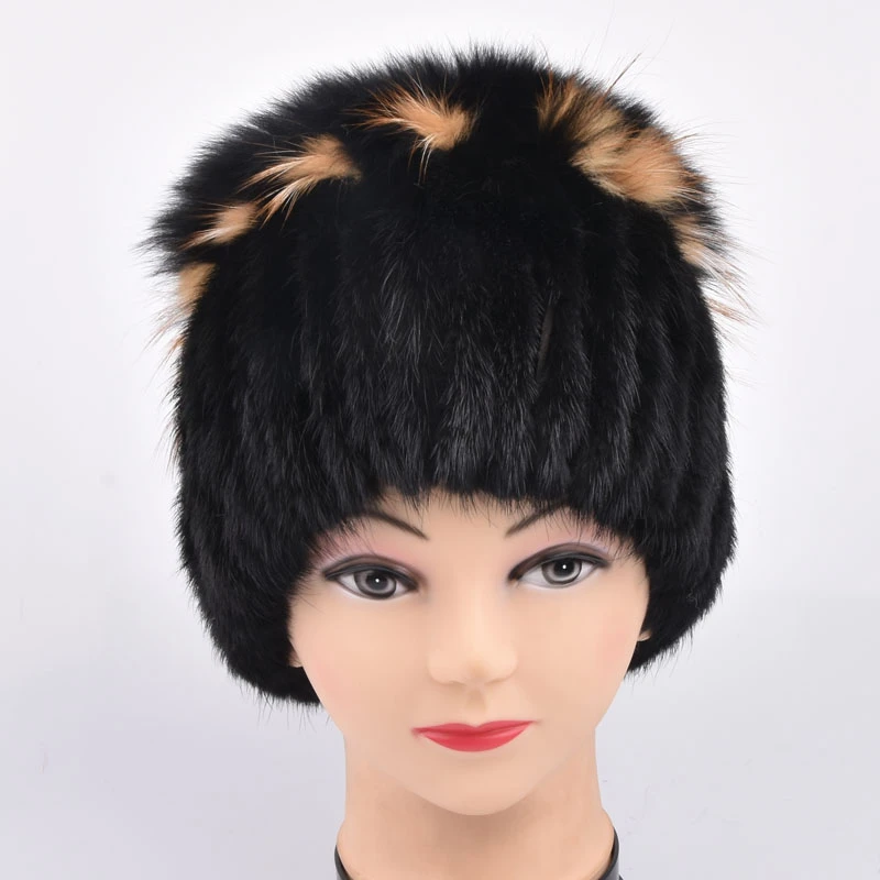 Winter fur hat women real mink fur hat with fox fur flower knitted beanie  new sale high end women fur Flowers cap|Women's Skullies & Beanies| -  AliExpress