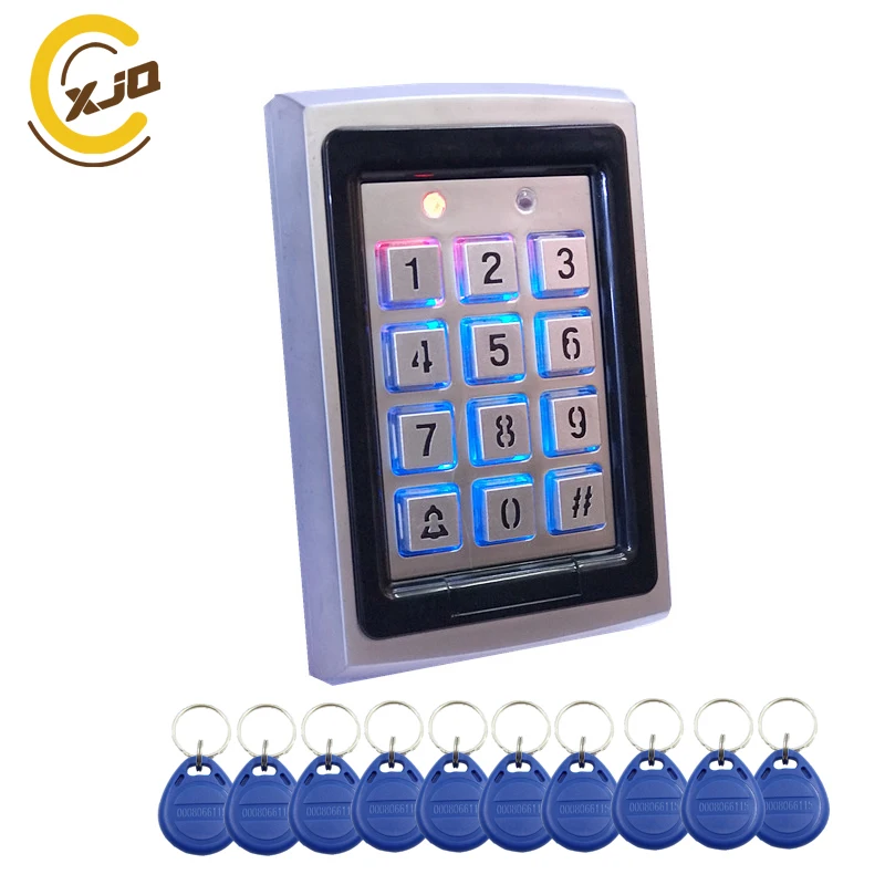

Hot sale ! XJQ Rfid Metal Access Control Keypad with blue back-light Office Door Access Controller +10pcs 125KHz Keyfob cards