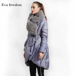 Зимний британский стиль хорошее качество 95% натуральный утиный пух пальто женский имитация овечьей шерсти мех длинный толстый теплый
