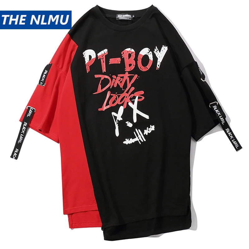 

Hip Hop Patchwork Print T-shirts Men Streetwear tshirt Short Sleeve Irregular Hem 2019 Summer Spring Hip Hop Tops Tees Male HS42