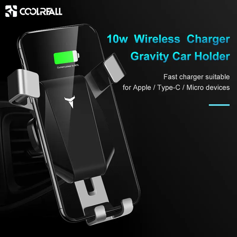 Coolreall Qi Wireless Charger Car Holder for IPhone XR XS Max X Samsung
