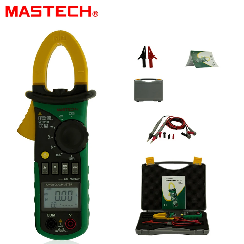 Mastech MS2208 6000 counts Harmonic Power Clamp Meter Tester Multimeter Trms Voltage Current Power Phase Angle Test Mastech MS2208 6000 counts Harmonic Power Clamp Meter Tester Multimeter Trms Voltage Current Power Phase Angle Test