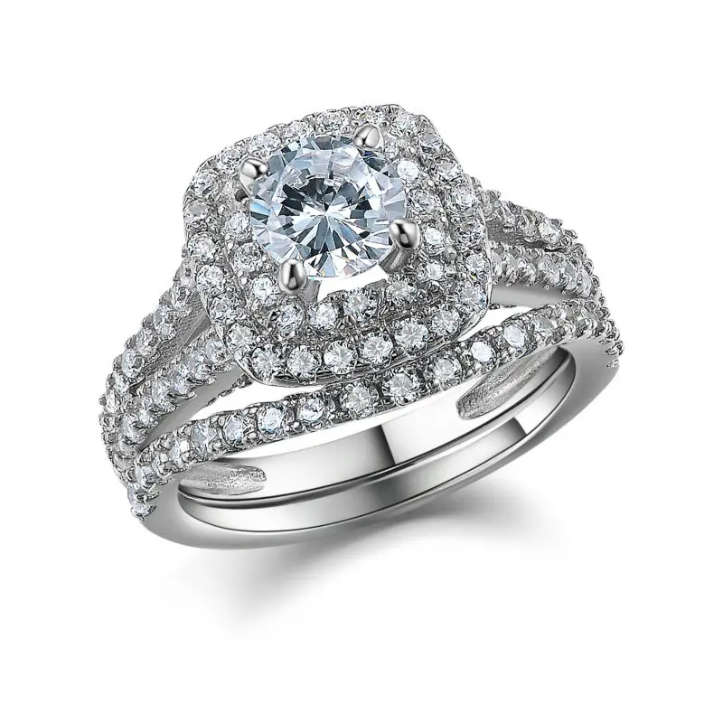 Newshe 2 Pcs Solid 925 Sterling Silver Women's Wedding Ring Sets Victorian Style Blue Side Stones Classic Jewelry For Women