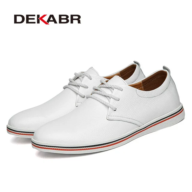Мужские повседневные туфли DEKABR, синие воздухопроницаемые модные кроссовки, обувь из натуральной кожи, размеры 38-47, весна-осень - Цвет: White
