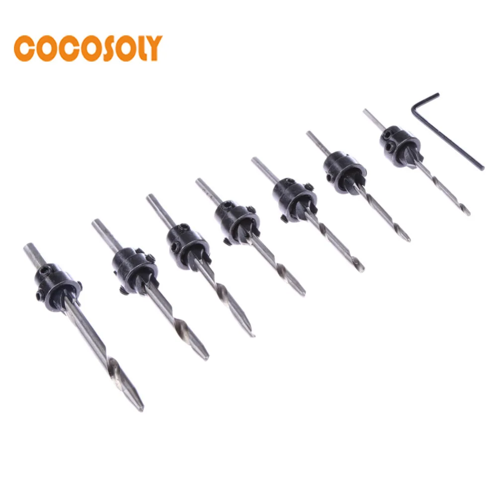 

7pcs Hss Woodworking Ti Countersink Drill Bit Set Wood Countersinks Screw 5# 6# 7# 8# 9# 10# 12# Woodworking Spiral Drill Bit