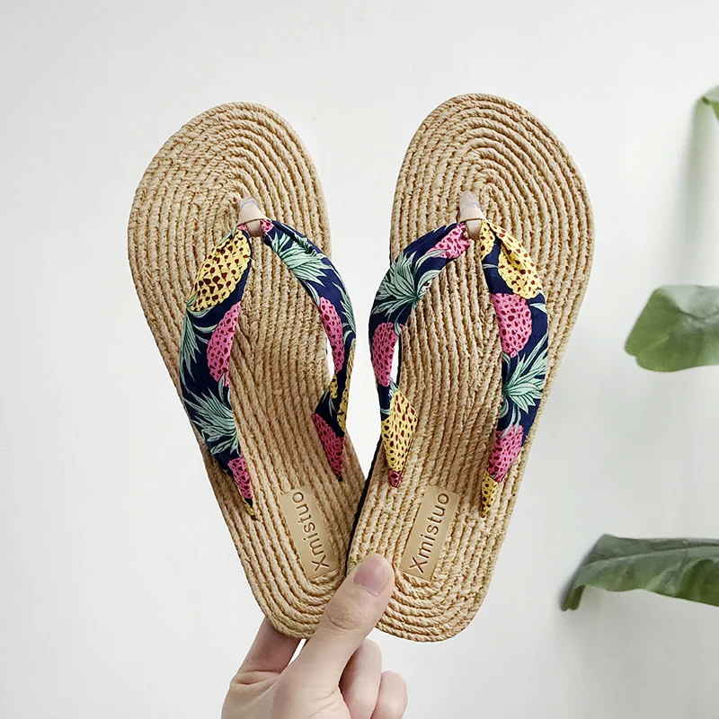 Симпатичные ананас маленький свежий цветок шлепанцы женская летняя одежда обувь на плоской подошве симпатичная Праздничная пляжная женская обувь, Тапочки на берегу моря