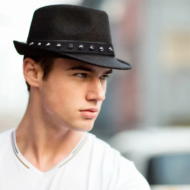 fashion superstar spring wide brim vintage wool felt rivet hats