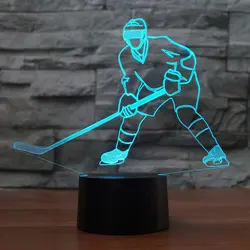 3D Визуальный Хоккей плеер форма 7 цветов Изменяемая Usb ночник домашнее освещение украшения в спальню