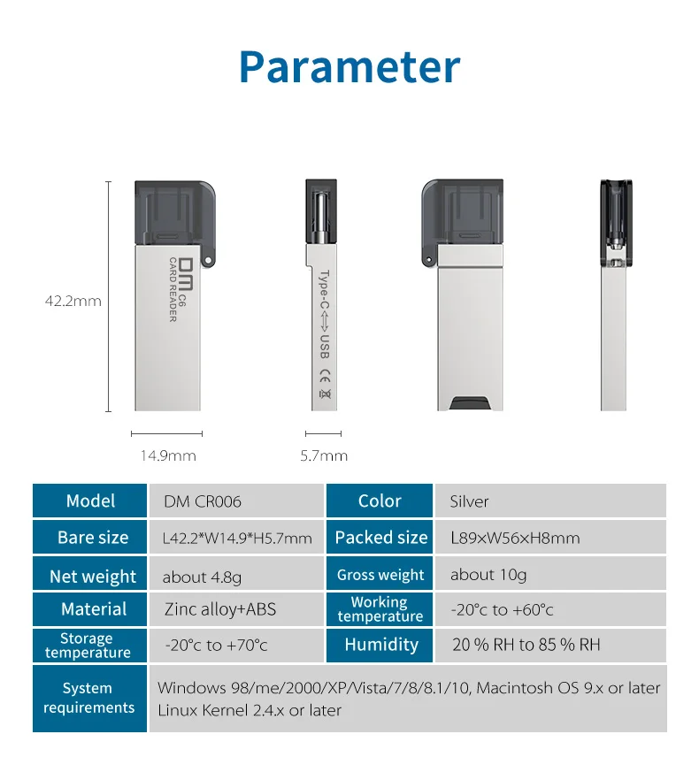 DM USB C Card Reader CR006 Micro SD/TF Тип C Multi чтения карт памяти для MacBook или смартфон с USB-C интерфейс