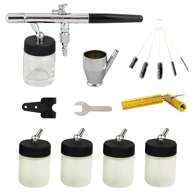 OPHIR 0.35mm Dual Action Airbrush Set Air Brush Paint Gun w/ 4 Bottles Cleaning Kit for Model Hobby Crafts Body Art_AC072+020-4x ophir 0 35mm doub action airbrush kit air brush gun w 10 bottles cleaning tools for model hobby crafts art paint  ac072 020 10x