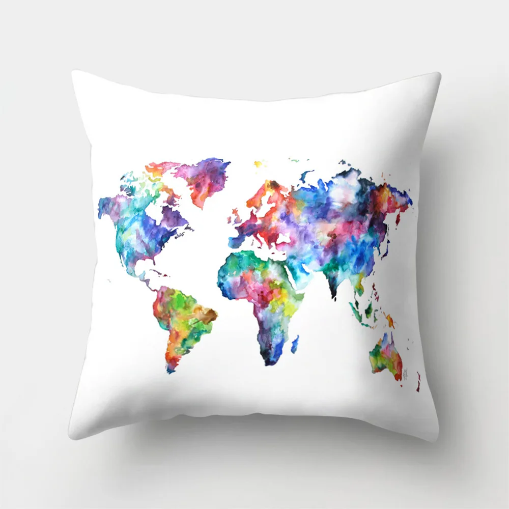 World Map Printed Custom Sofa Cushion Covers 45x45cm Pink Black and White Cover for Pillow Vintage Home Decoration Accessories - Цвет: World Map 04