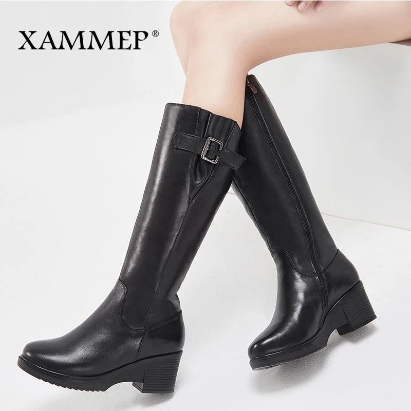 

Brand Women Winter Shoes Genuine Leather Women Winter Boots Natural Wool Warmful High Quality Knee High Boots