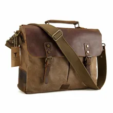 2017 Handmade Men Canvas-Leather Tote 15.6″ Laptop Bags Hobo Padded Strap Crossbody School Bag Organizer For Macbook Pro 1302