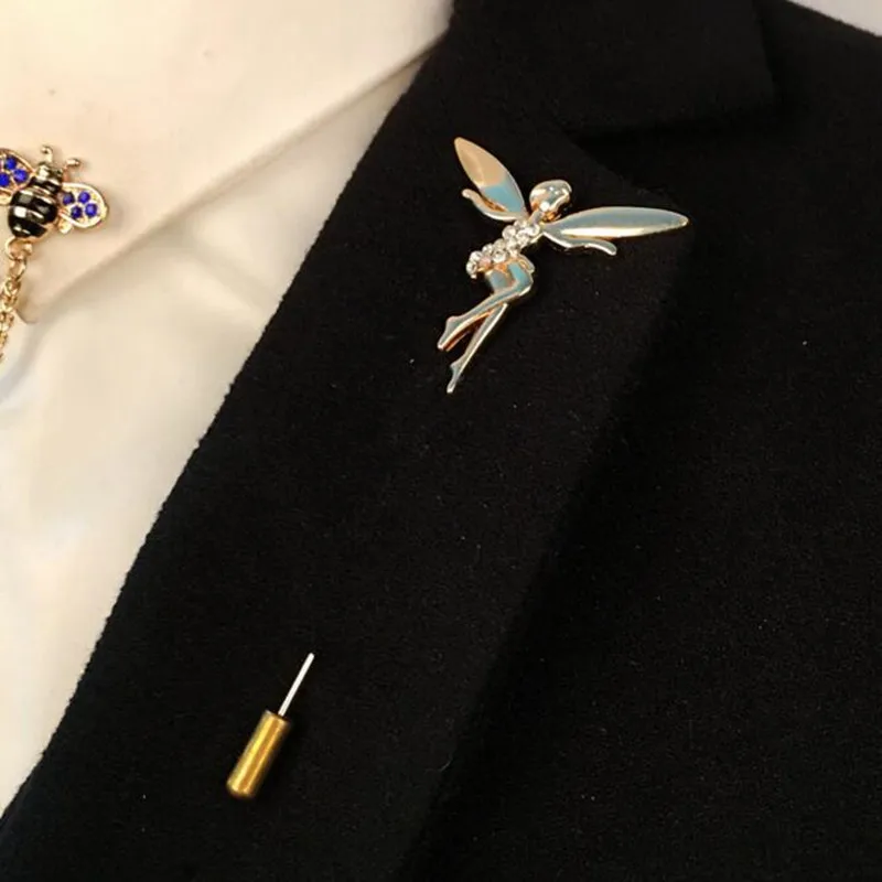 

Gold charming elf Fly wing girl Brooch Pins Full Rhinestone Dancing Ballet Girl Brooch lapin pin long brooch pin