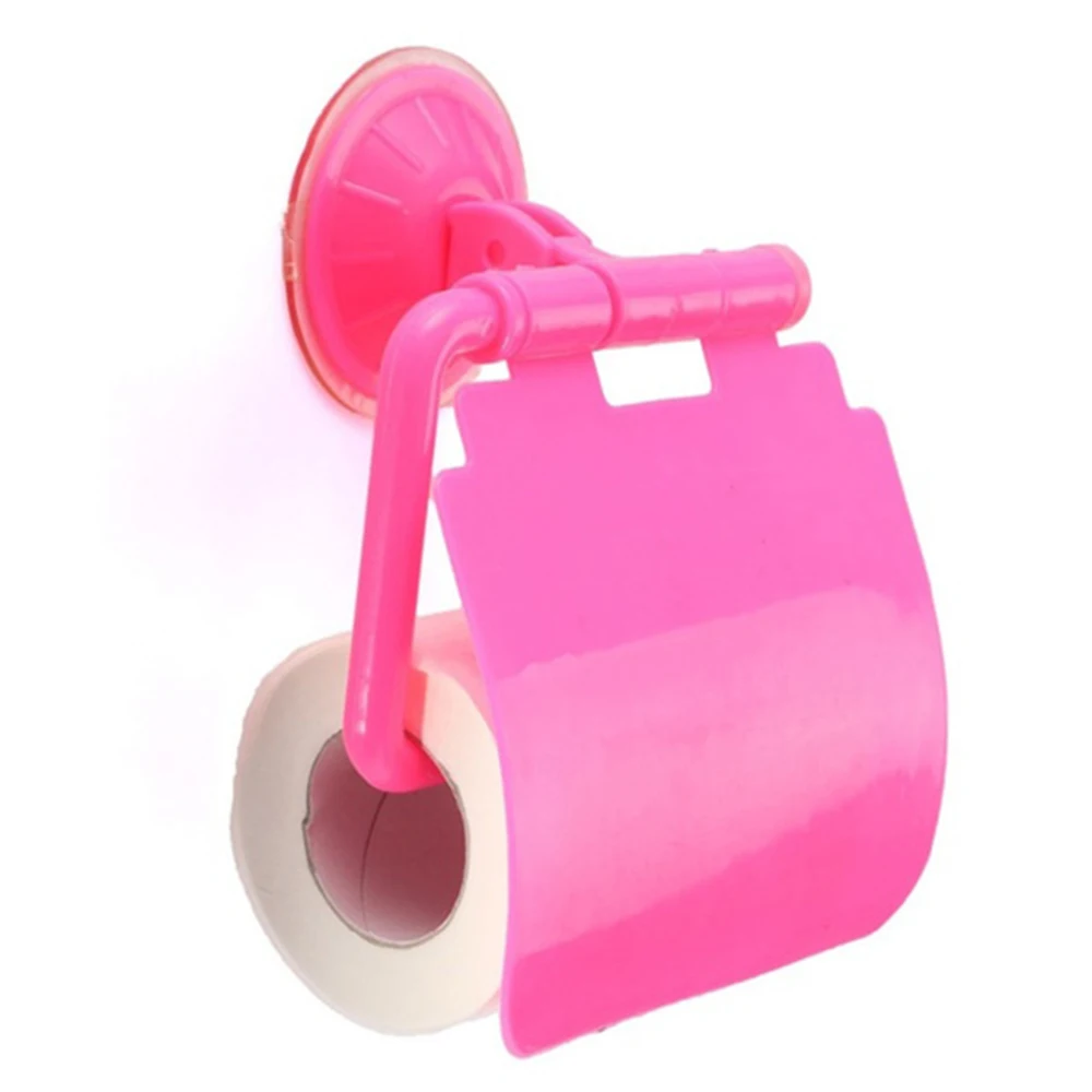 Прикрепляемый к стене, пластиковый присоске Ванная комната Туалет бумага держатель рулона с крышкой аксессуары для ванной комнаты - Цвет: Розовый