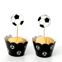 Сувениры для мальчиков футбольная тематика Топпер для торта с днем рождения футбольные топперы для кексов с оберткой для украшения детского душа 12 комплектов = 24 шт