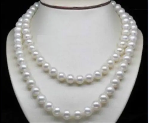 

19" Long 36" Natural AA 9-10mm white south sea pearl necklace 14k (0926)