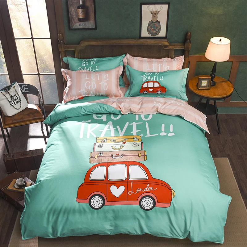 Fashion Large Car Travel 4Pcs Twin/Full/Queen/King Size Bed Linen Quilt