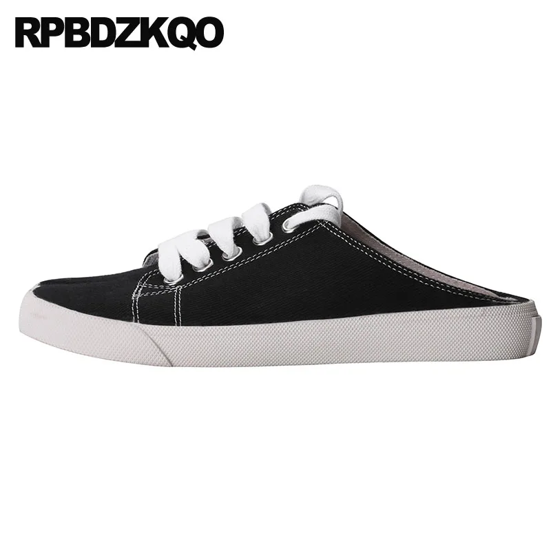 

casual mules retro canvas shoes breathable designer round toe black women comfortable sneakers cloth slip on ladies slippers