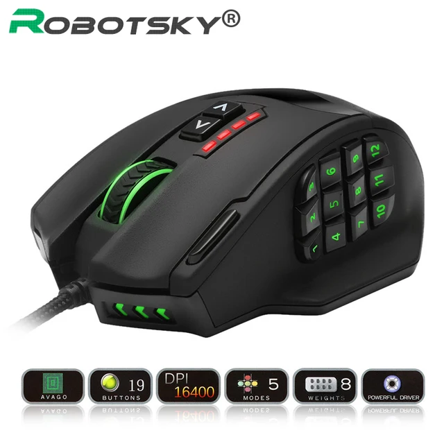 Best Offers 19 Keys USB Wired Mouse 16400DPI Professional Optical Gaming Mice Gamer Computer Accessories For Desktop PC Laptop Notebook 