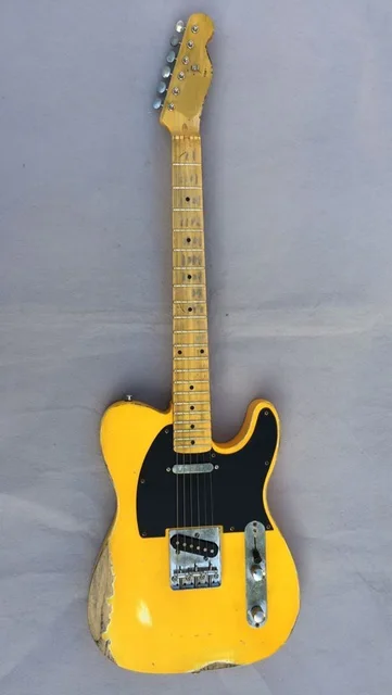 Cheap 1951 FD Relic handmade electric guitar  ash body yellow color 