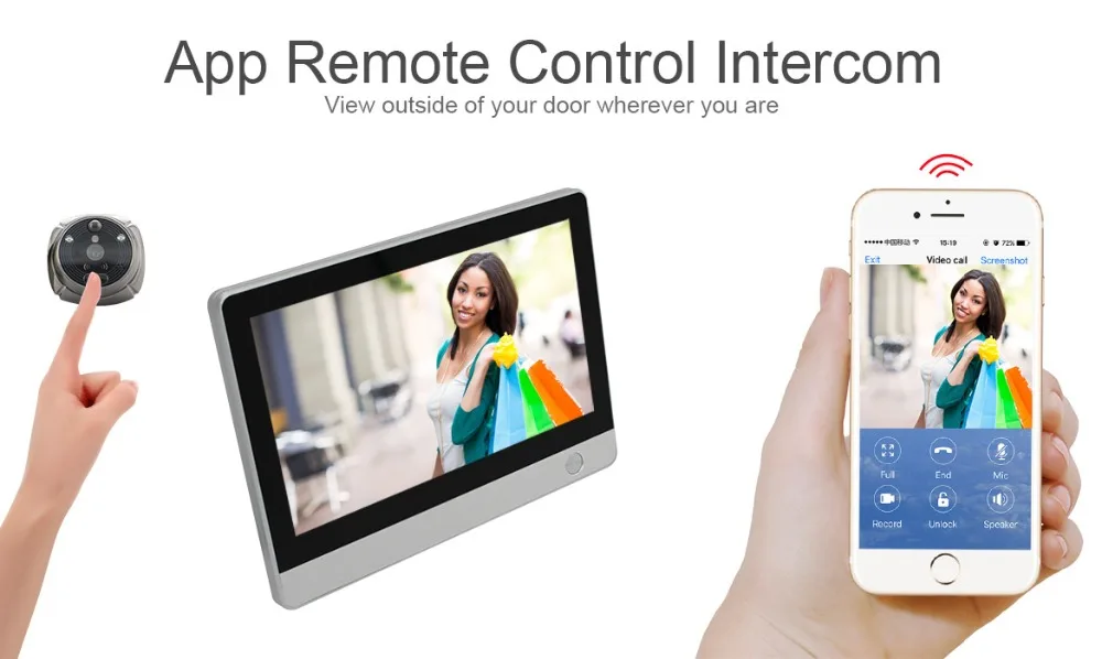 WiFi цифровой глазок дверной зритель-Willful " lcd сенсорный экран передняя дверь глазок камера Wifi дверной звонок с внутренней связью серебро