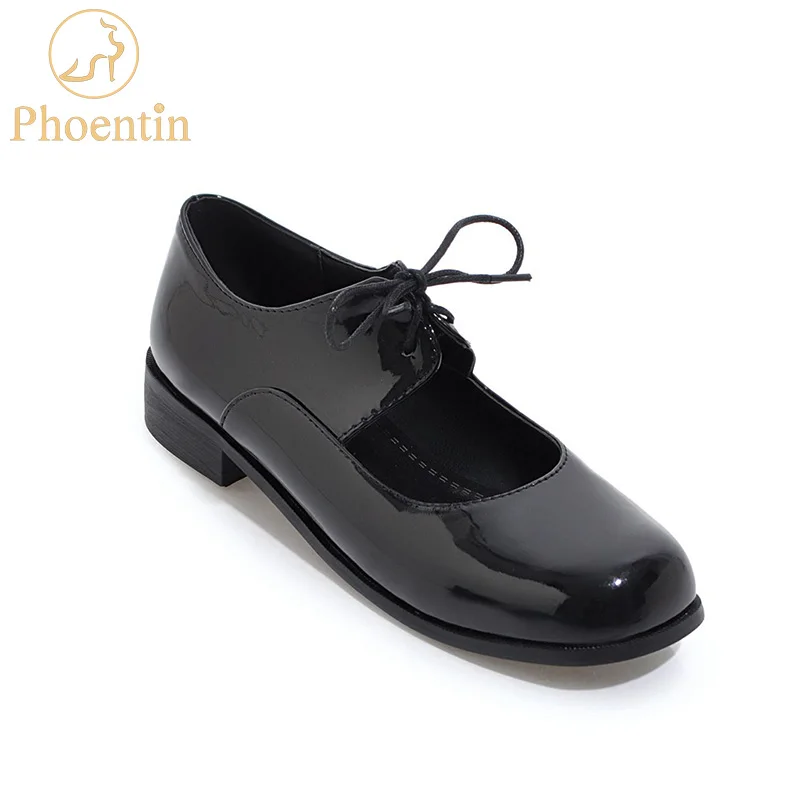 

Phoentin black lolita shoes 2019 new square toe mary jane shoes for women patent leather lace-up low heeled white shoes FT482