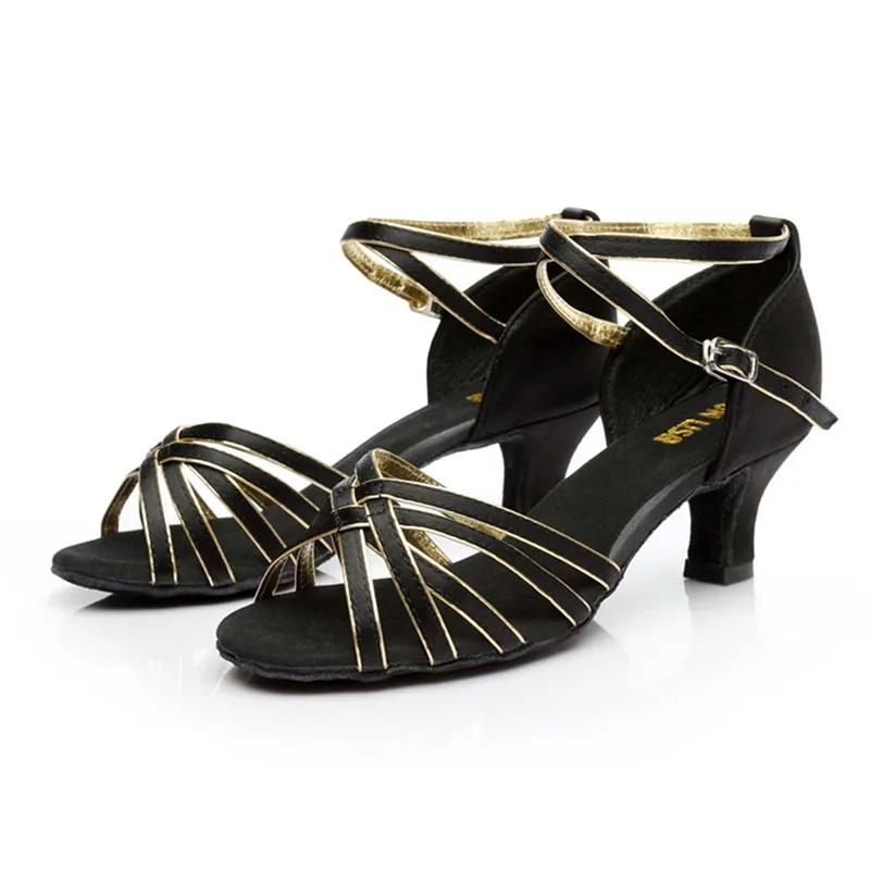 Танцевальные туфли Sun Lisa 22 стильные Великолепные женские танцевальные туфли на высоком каблуке для танго сальсы бальных танцев туфли для латинских танцев S257H5 5 см каблук - Цвет: Black gold 02