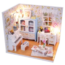 Наборы ручной работы Diy деревянный кукольный дом миниатюрная кровать со светодиодным светильник мебель пылезащитный чехол Мебель Детский подарок миниатюрная