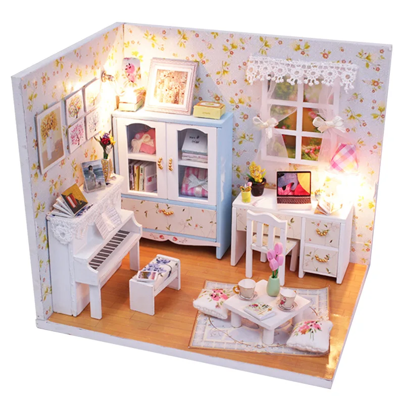 Us 13 63 32 Off Handmade Kits Diy Wooden Doll House Bed Miniature With Led Light Furniture Dust Cover Furniture Kid Gift Miniature Free Shipping In