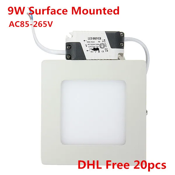 

9W Surface Ceiling LED Light Square LED Panel light Downlight with driver Warm White/White/Cold White 20pcs/lot, DHL Free Ship