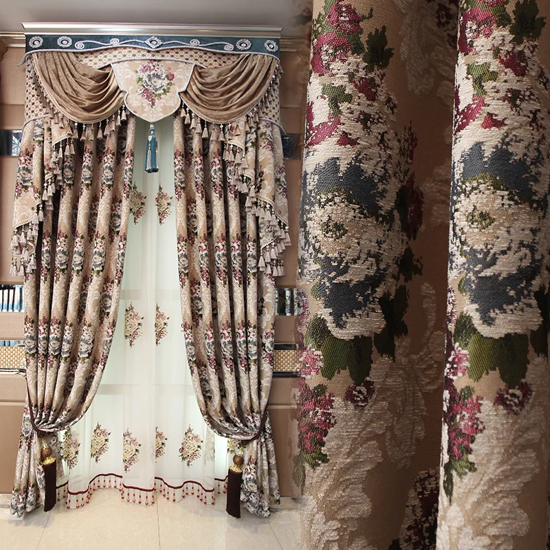Custom curtains European luxury high quality Chenille Jacquard