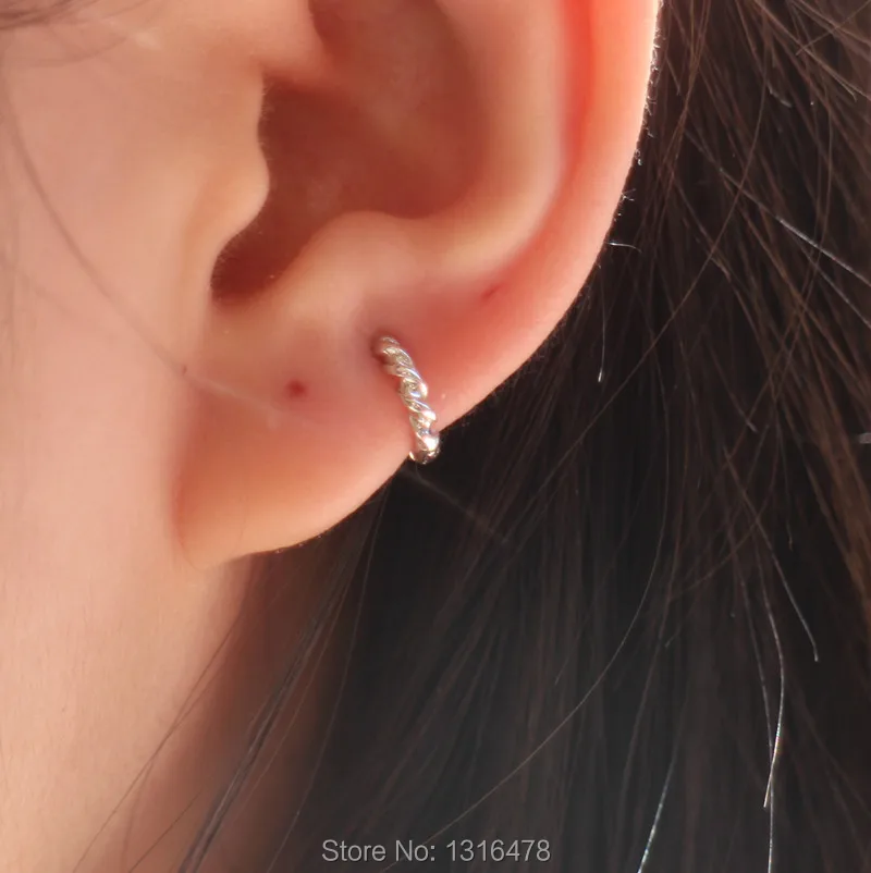 925 стерлинговые серебряный крючок для уха кости Кинтана шик с застежкой с маленькими ушами; с пряжкой; проколотое ухо кольцо Простой уха jewelr внутренняя diameter6mm